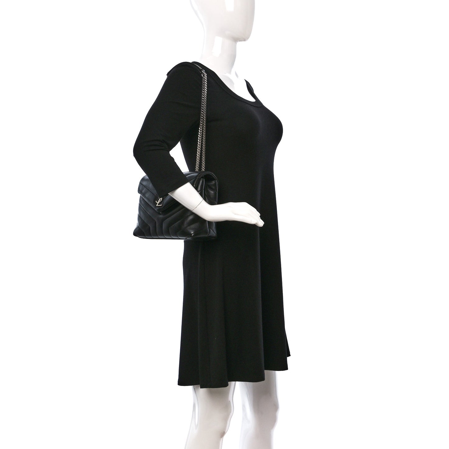 Calfskin Y Quilted Monogram Small Loulou Chain Satchel Black