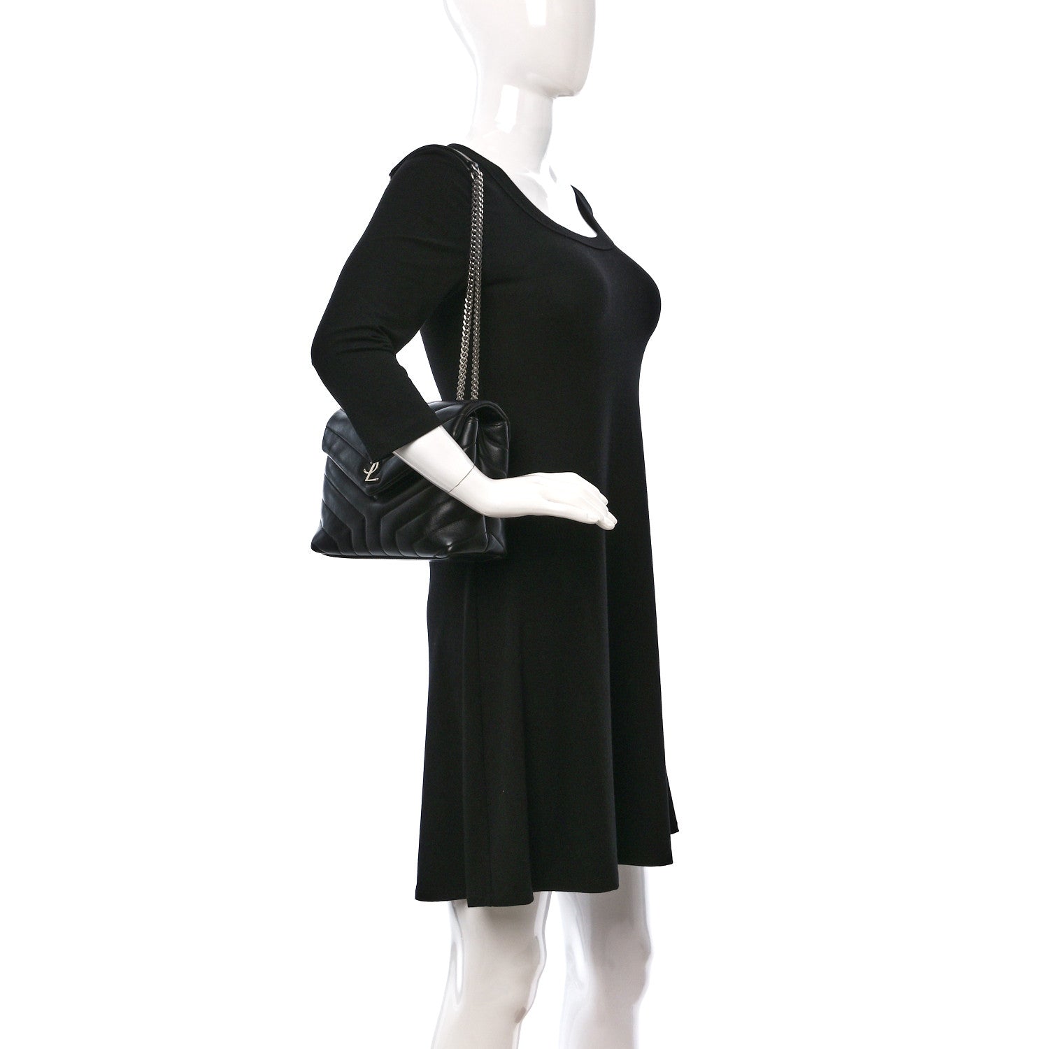 Saint Laurent Calfskin Y Quilted Monogram Small Loulou Chain Satchel Black 2 of 10