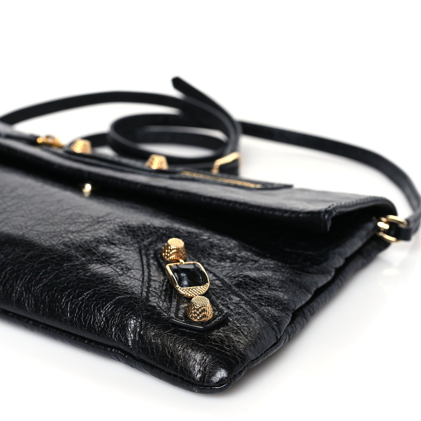 Agneau Giant 12 Gold Hardware Envelope Strap Clutch Black
