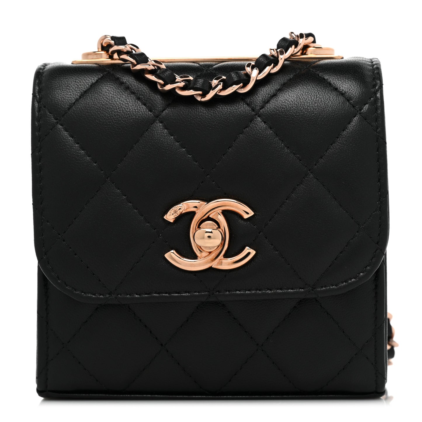 Lambskin Quilted Mini Trendy CC Clutch With Chain Black