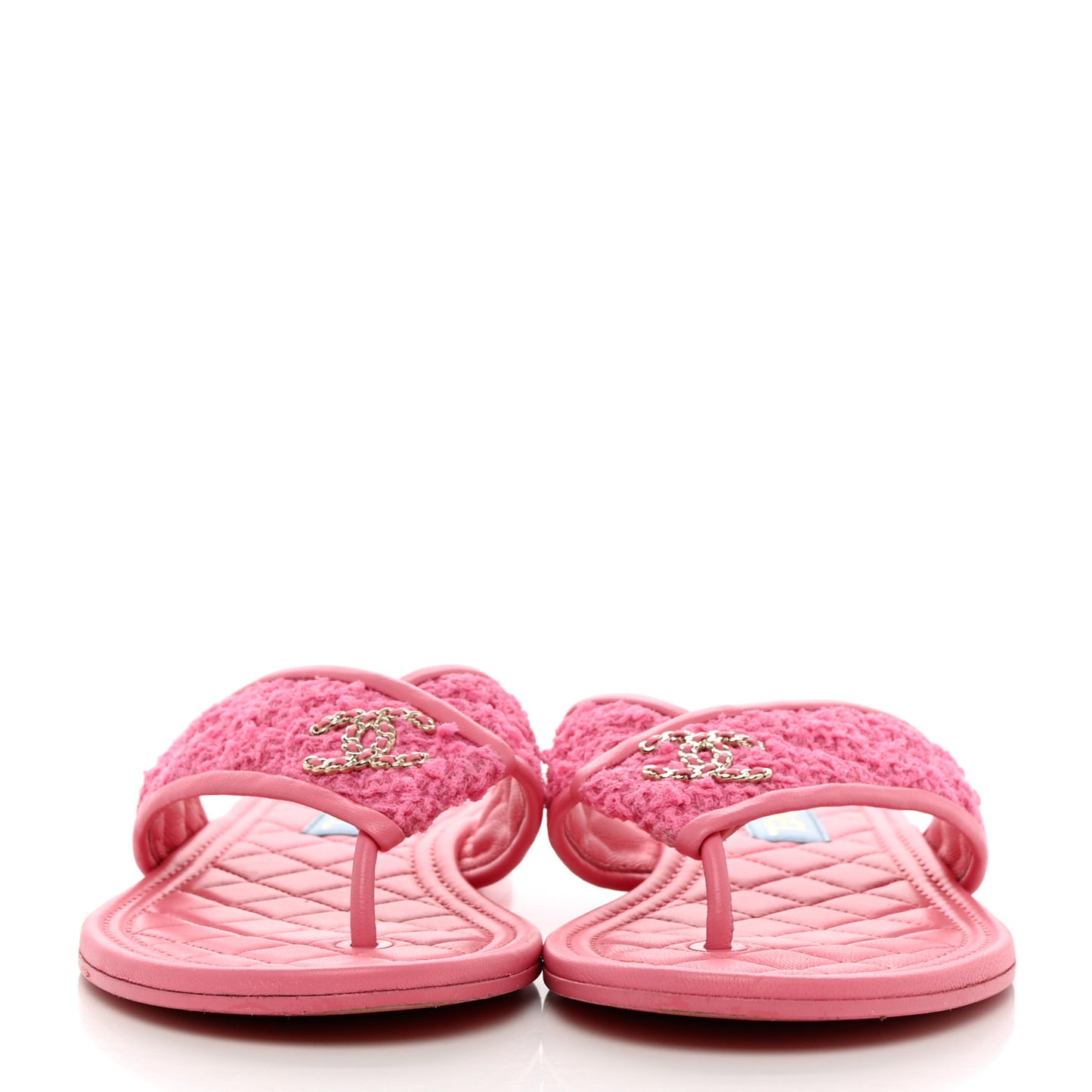 Lambskin Tweed CC Thong Sandals 38.5 Pink