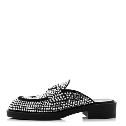 Prada Satin Crystal Metal Triangle Logo 40mm Loafer Mules 38.5 Cristal 1 of 8