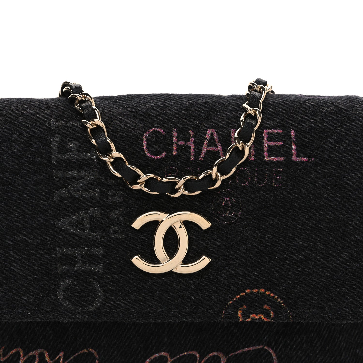 Chanel Denim Quilted Denim Mood Clutch With Chain Black Multicolor 8 of 10