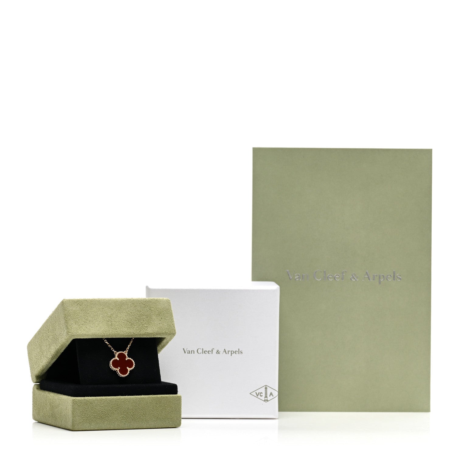 Van Cleef & Arpels 18K Yellow Gold Carnelian Vintage Alhambra Pendant Necklace 5 of 5