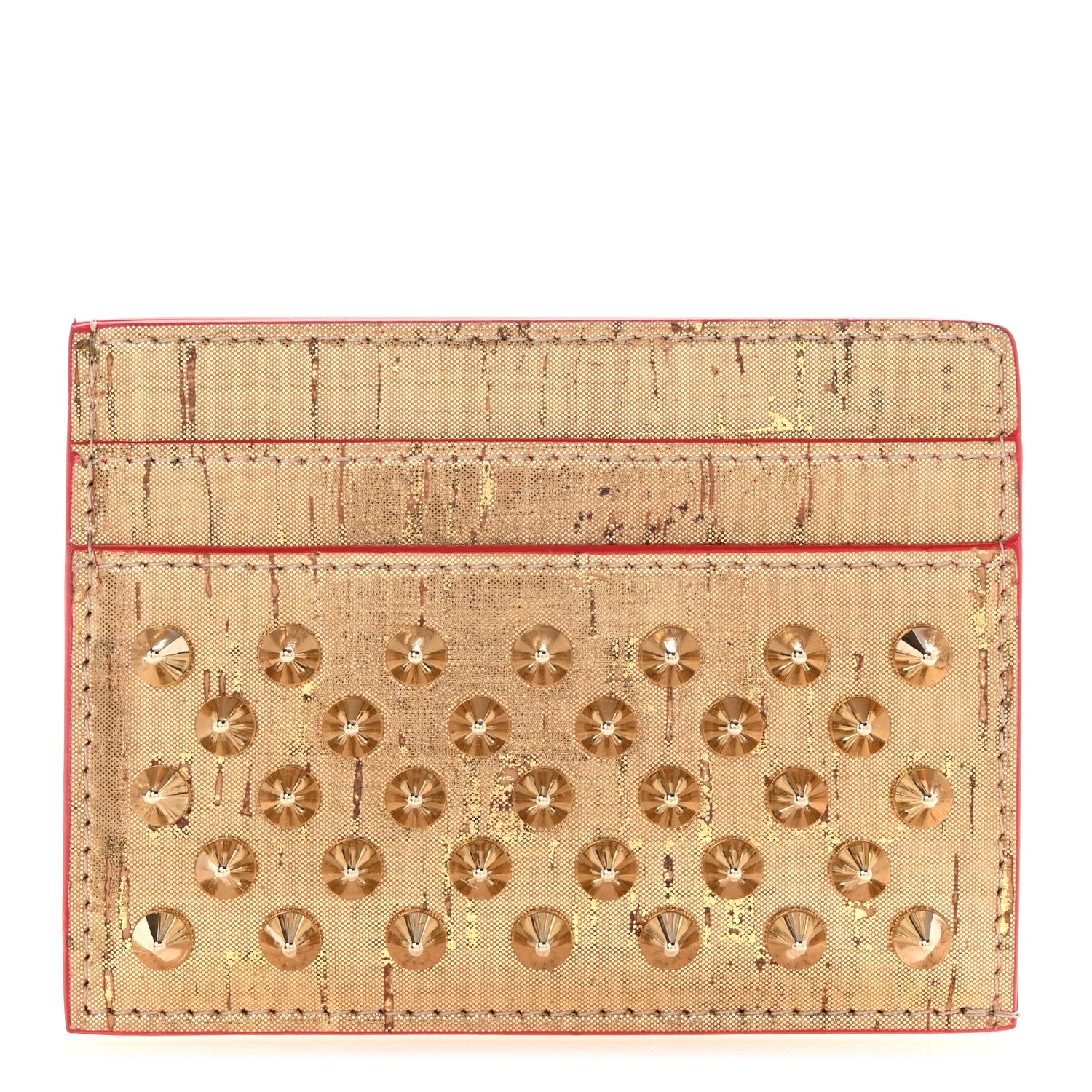 Christian Louboutin Metallic Liege Pepite Cork Spikes Kios Card Holder Gold 1 of 6