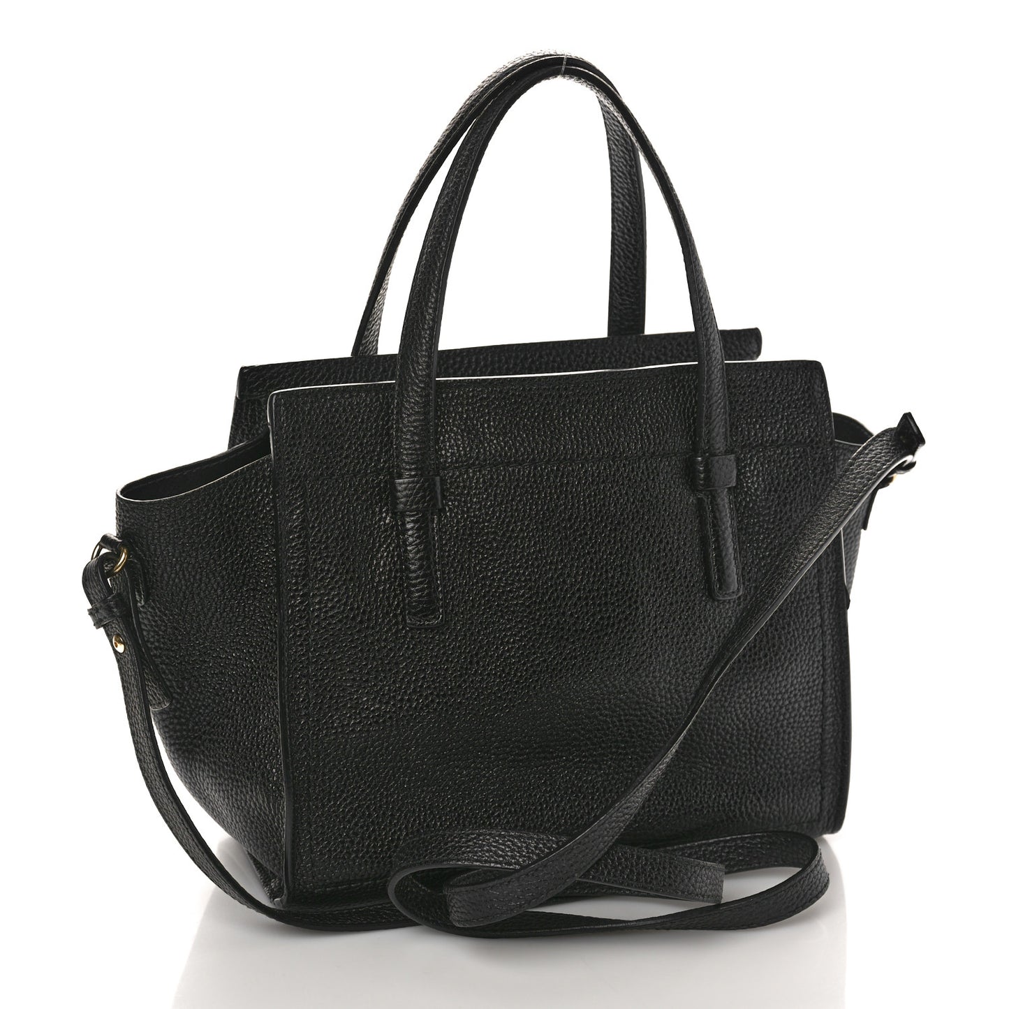 SALVATORE FERRAGAMO Hammered Calfskin Double Handle Small Amy Tote Black