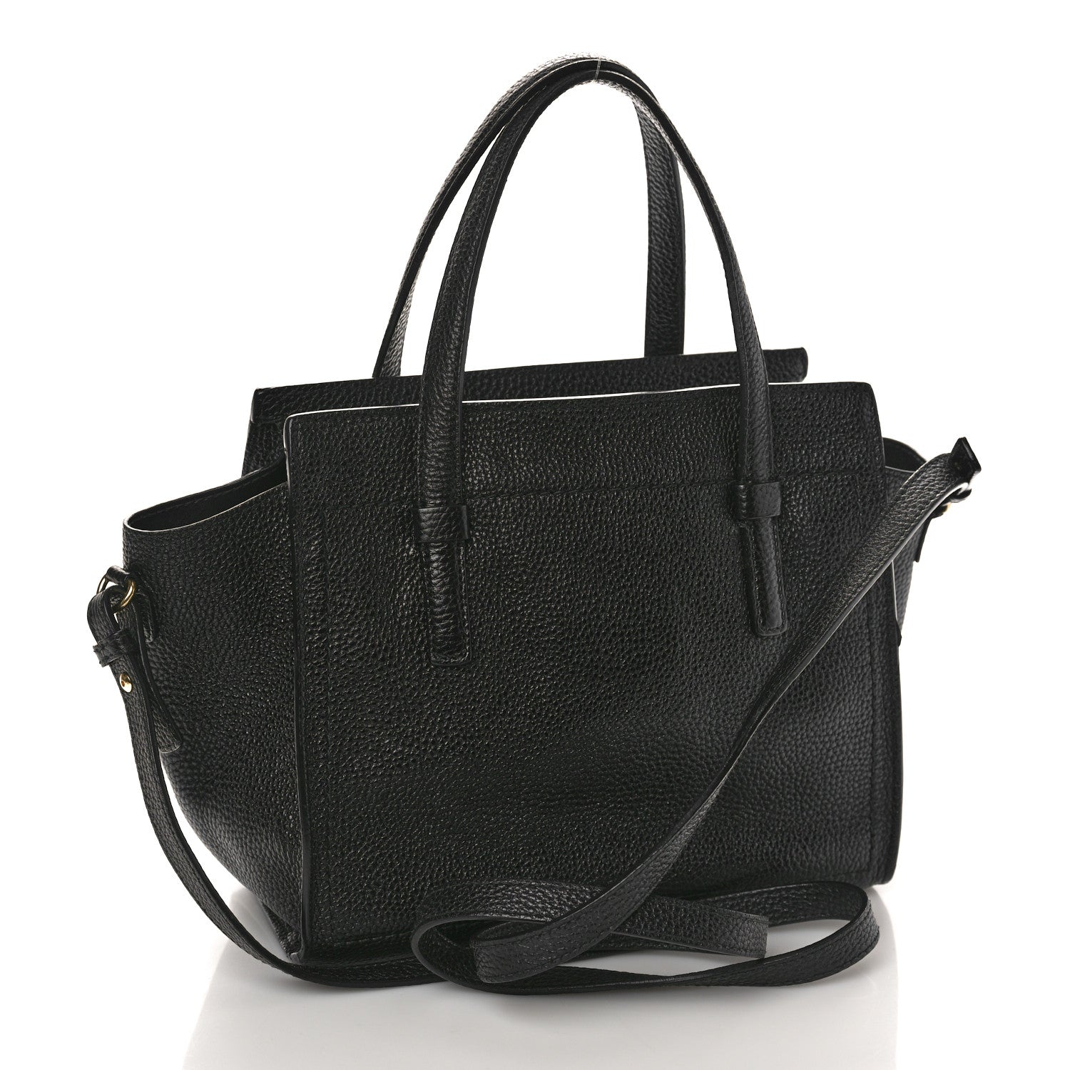 Salvatore Ferragamo SALVATORE FERRAGAMO Hammered Calfskin Double Handle Small Amy Tote Black 3 of 10