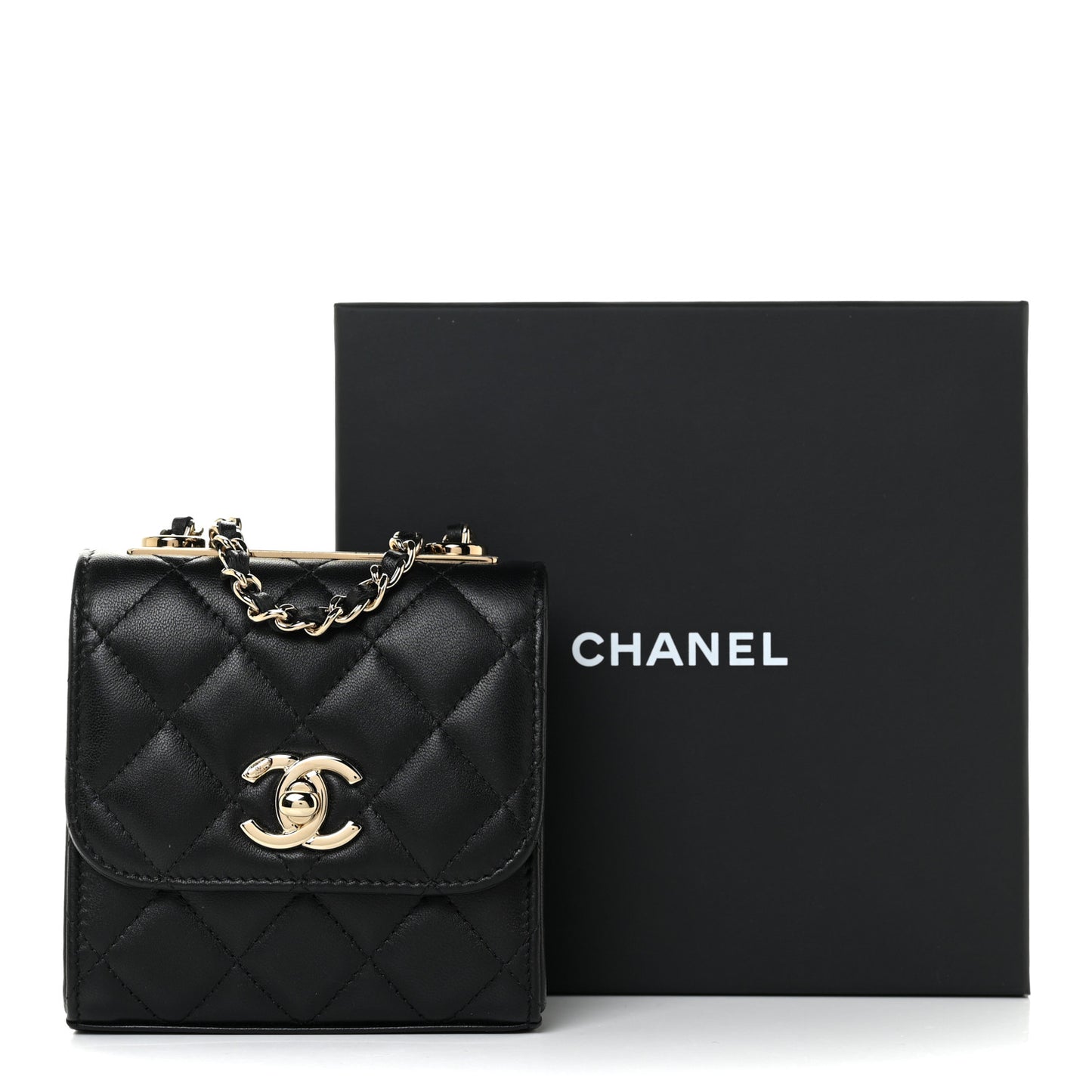 Lambskin Quilted Mini Trendy CC Chain Wallet Black