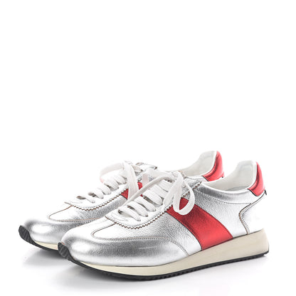 Valentino Garavani Calfskin Sneakers 40 Silver Red 3 of 7