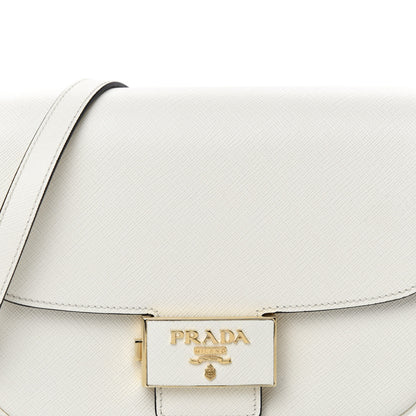 Prada Saffiano Lux Embleme Flap Shoulder Bag White 11 of 11