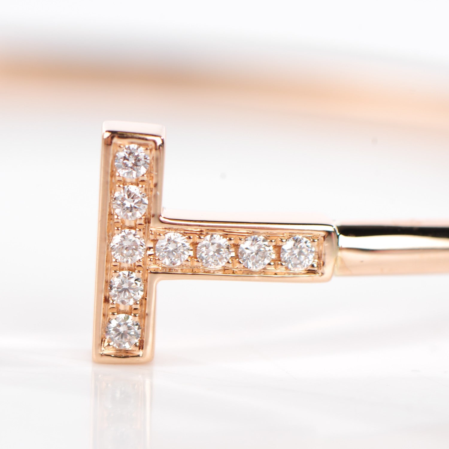 Tiffany 18K Rose Gold Diamond T Wire Bracelet 3 of 6