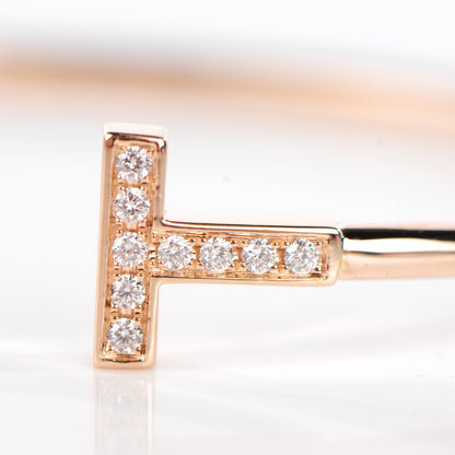 Tiffany 18K Rose Gold Diamond T Wire Bracelet 3 of 6