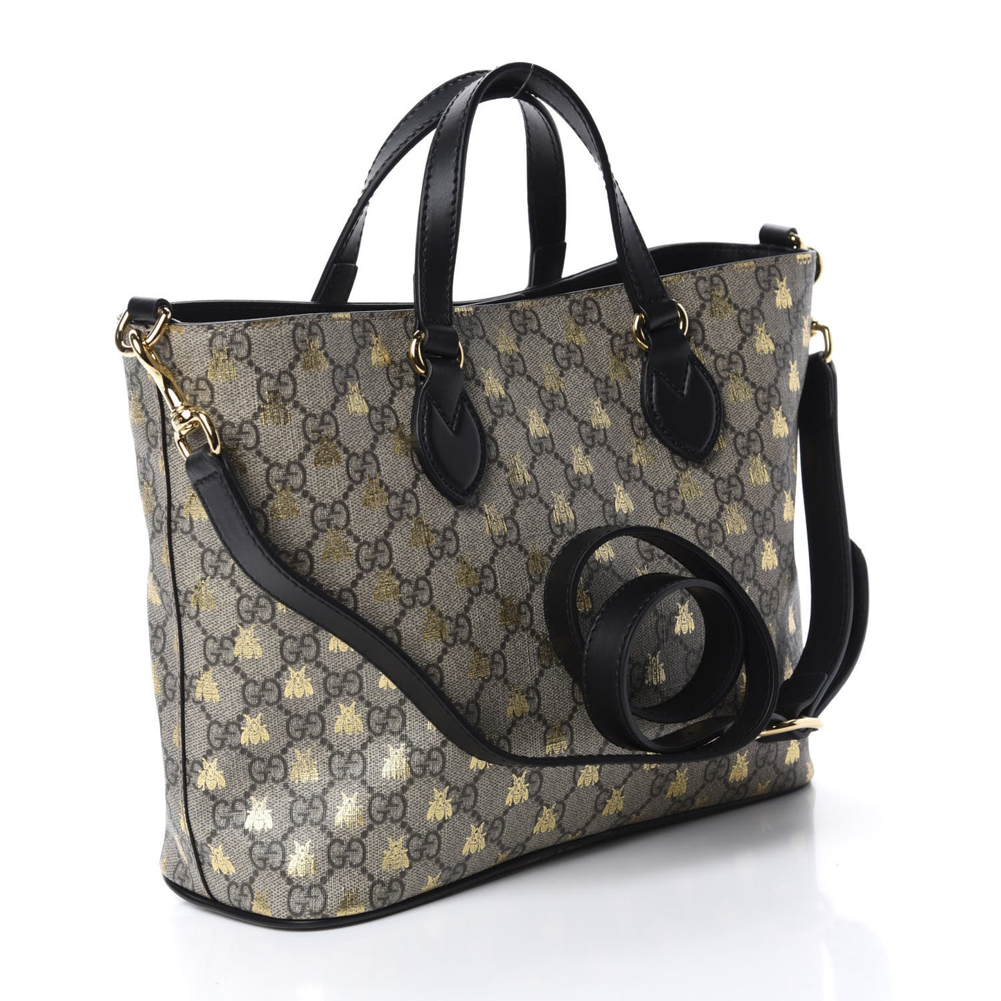 Soft GG Supreme Monogram Bees Small Crossbody Tote Beige Oro Black