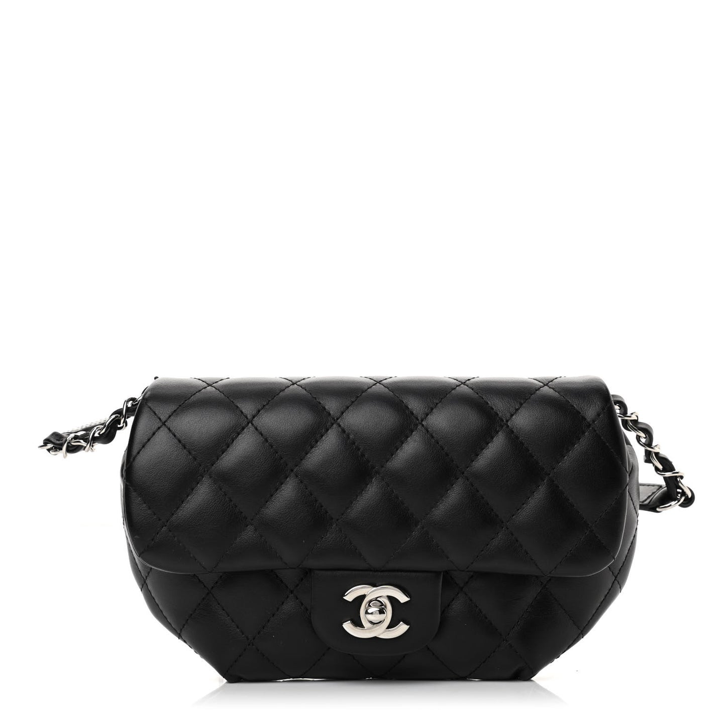 Calfskin Quilted CC Uniform Flap Belt Bag Black