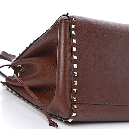Valentino Garavani Pebbled Calfskin Rockstud Double Handle Cinch Tote Light Brown 10 of 12