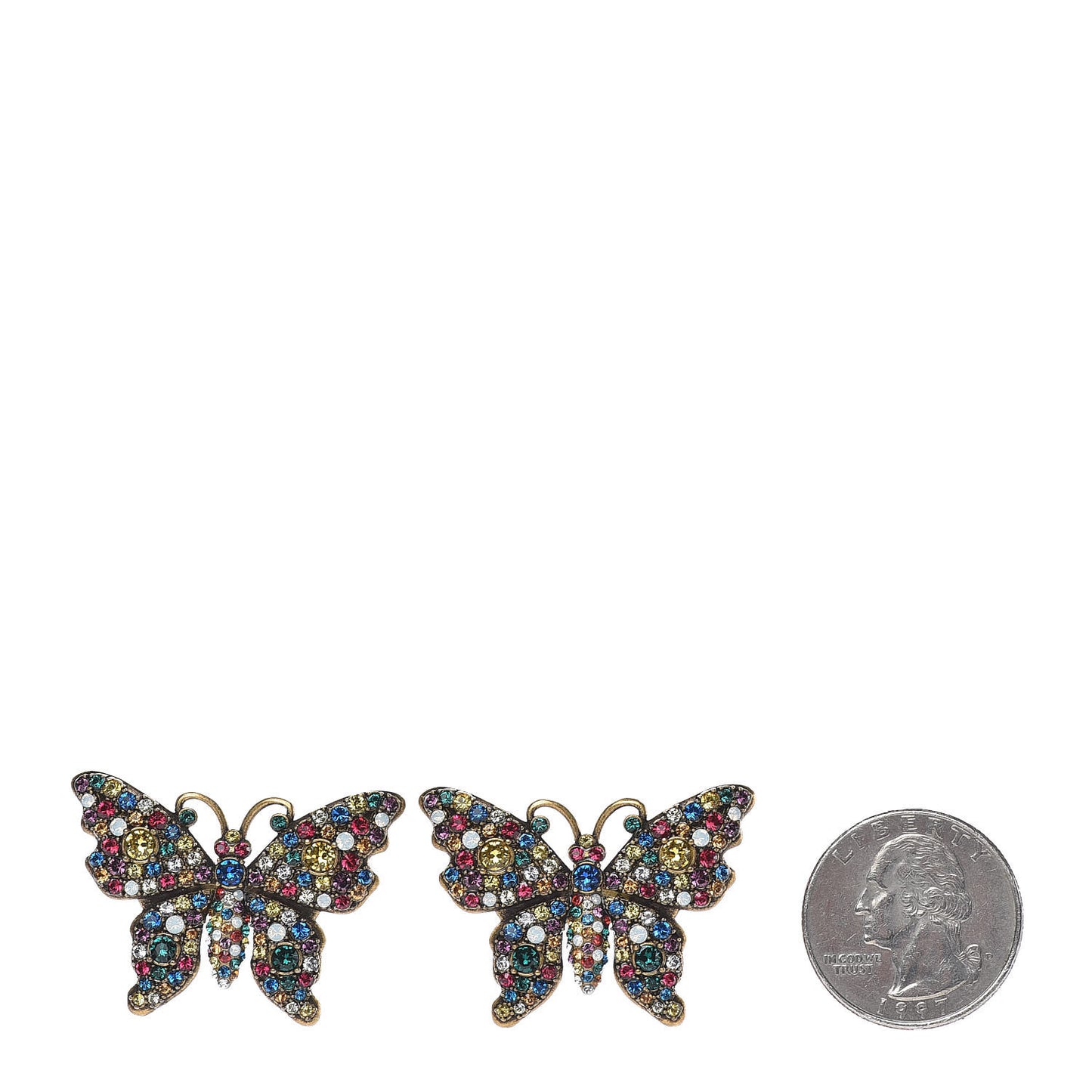 Metal Crystal Butterfly Stud Earrings Aged Gold Multicolor