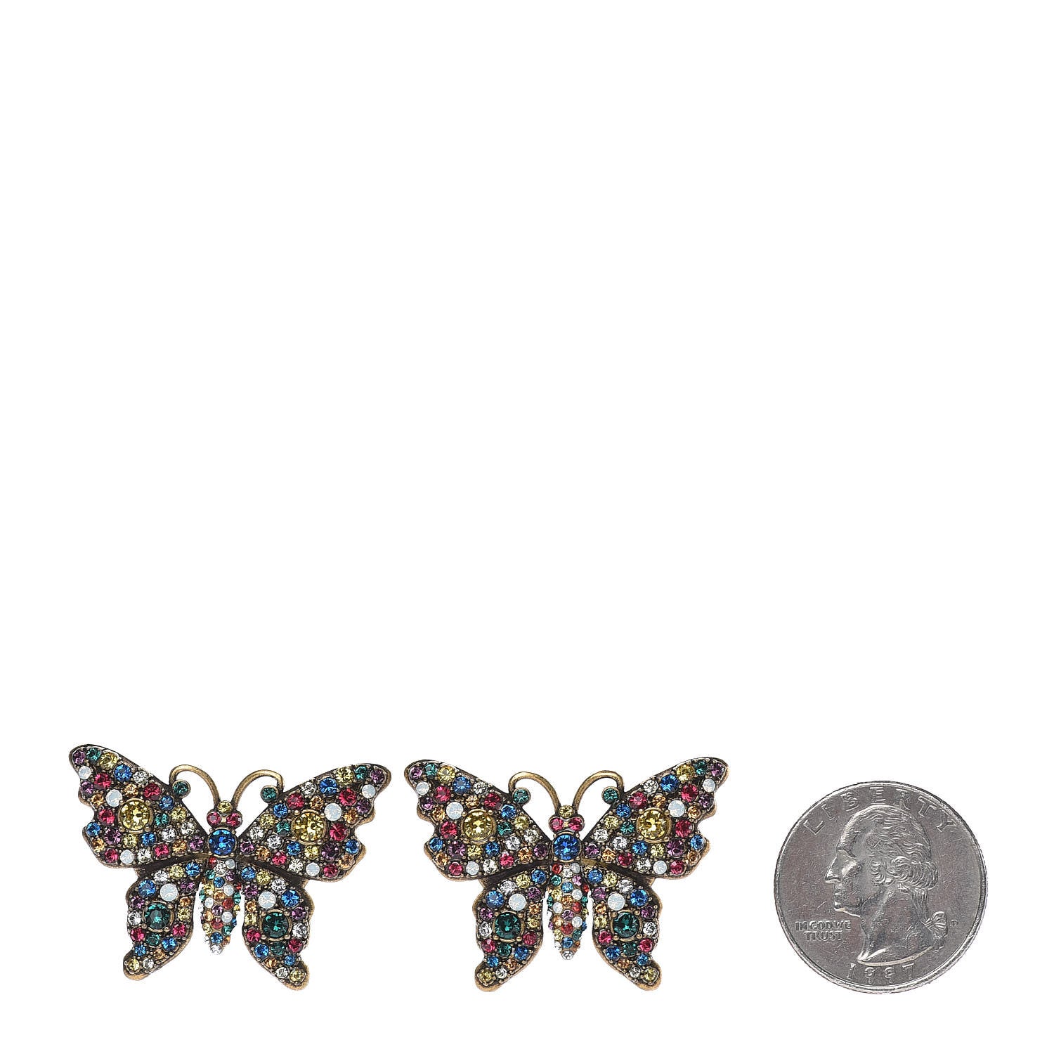 Gucci Metal Crystal Butterfly Stud Earrings Aged Gold Multicolor 2 of 3