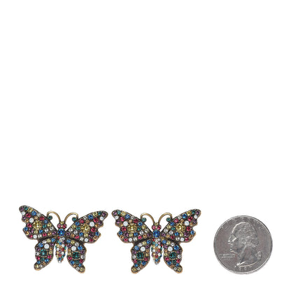 Gucci Metal Crystal Butterfly Stud Earrings Aged Gold Multicolor 2 of 3