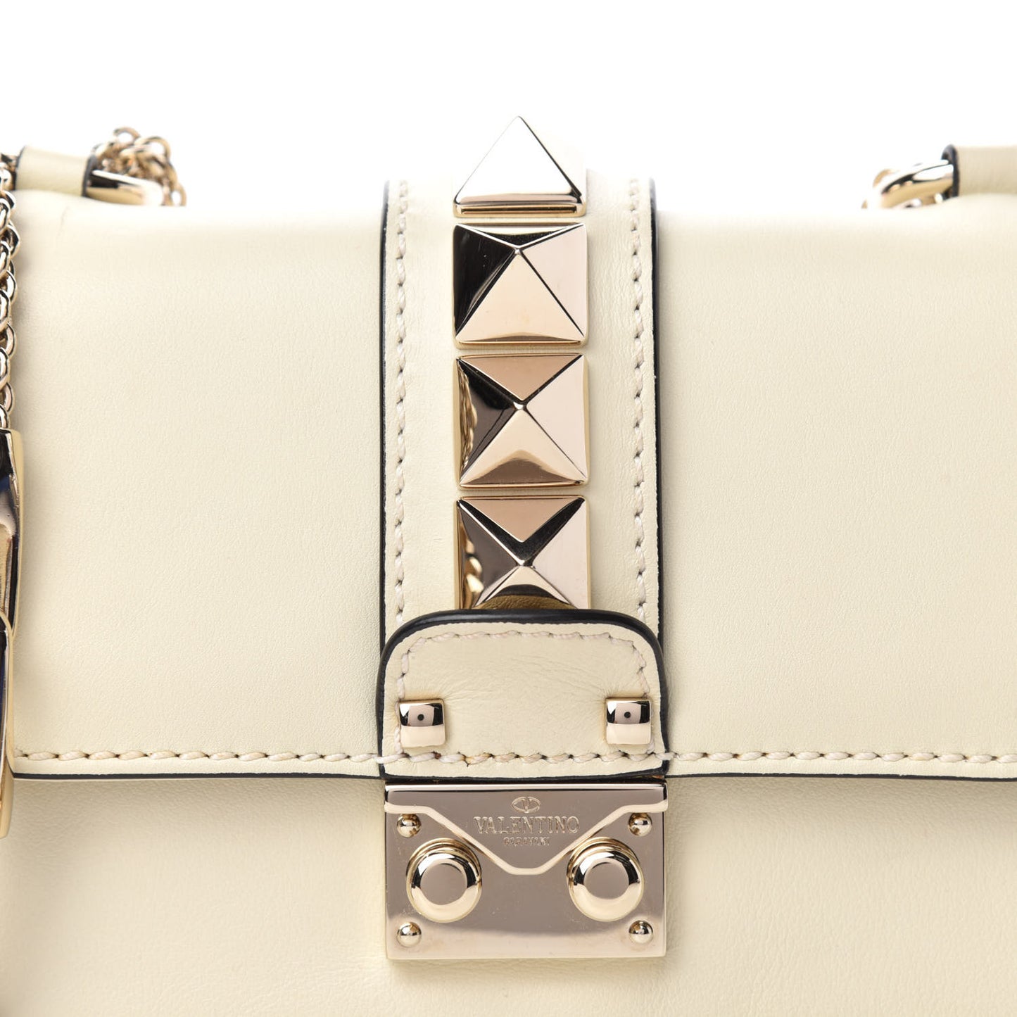Vitello Mini Glam Lock Rockstud Flap White
