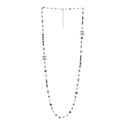 Chanel Pearl Bead Crystal CC Long Necklace Black Gold 3 of 6