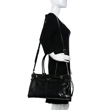 Prada Glossy Calfskin Triangle Large Bonnie Shoulder Bag Black 2 of 11