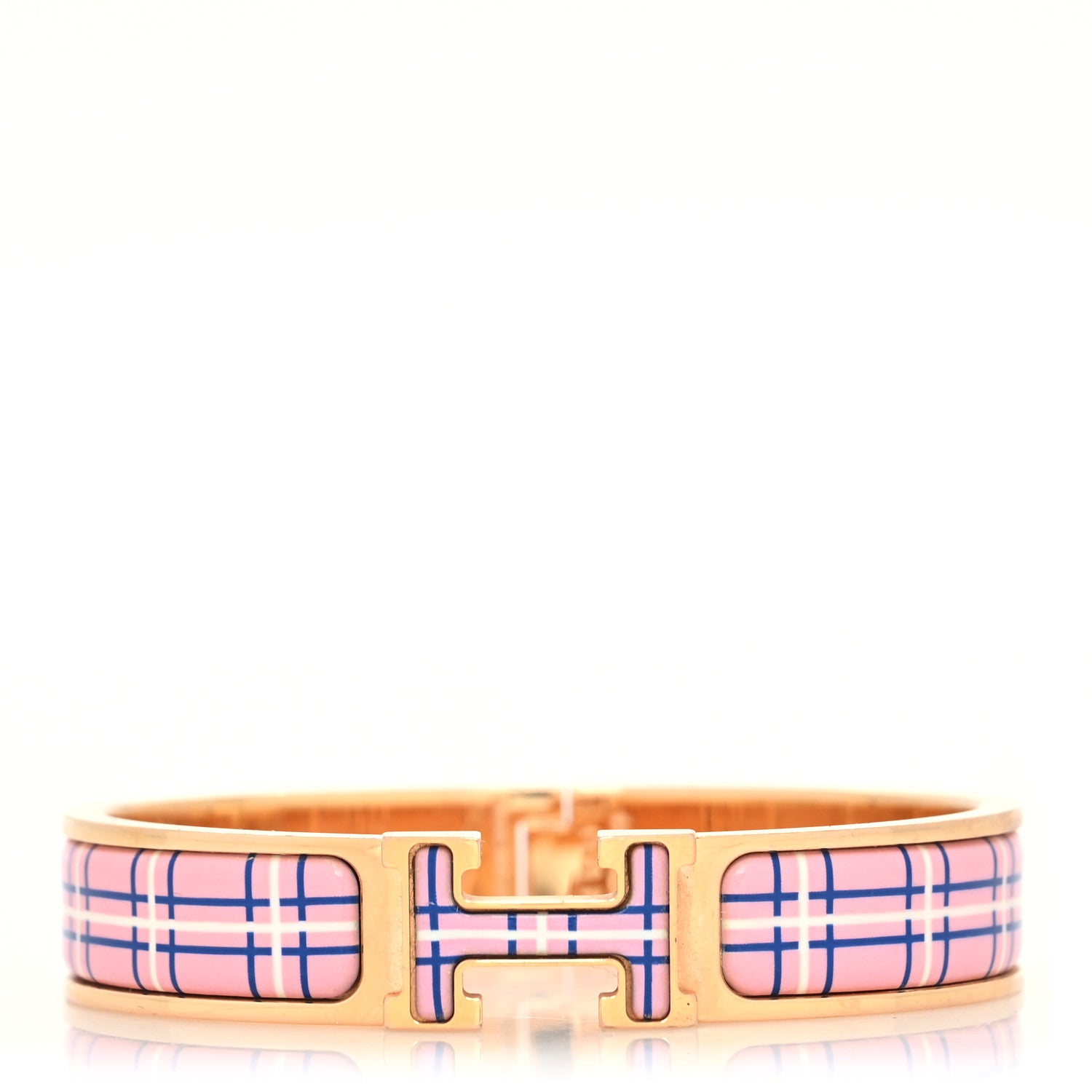 Hermes Enamel Printed Narrow Tartan Clic H Bracelet PM Pink Delirium 1 of 5