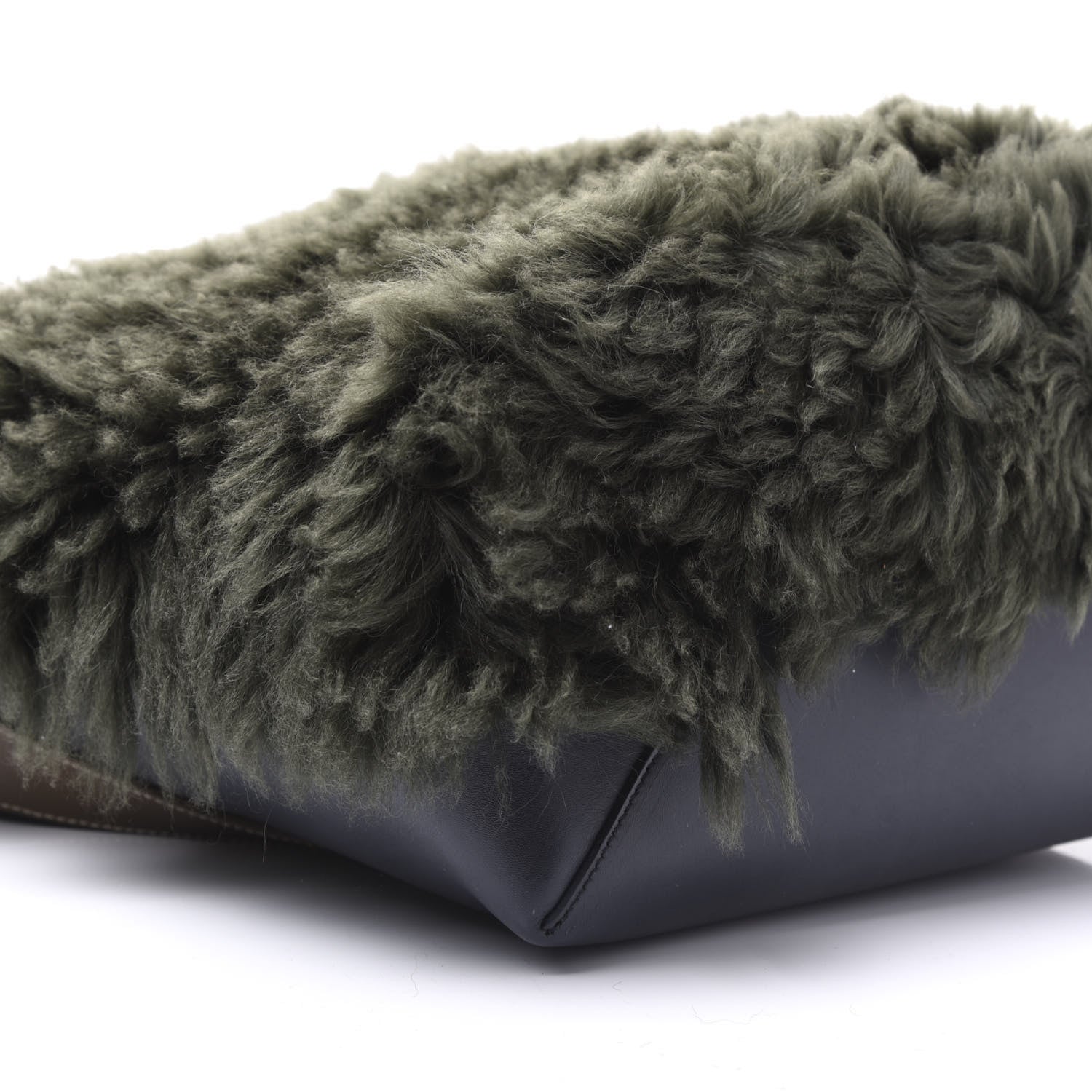 Celine Shiny Smooth Calfskin Shearling Small Twisted Cabas Light Khaki Navy 5 of 9