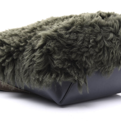 Celine Shiny Smooth Calfskin Shearling Small Twisted Cabas Light Khaki Navy 5 of 9