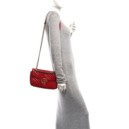 Gucci Calfskin Matelasse Small GG Marmont Shoulder Bag Hibiscus Red 2 of 10
