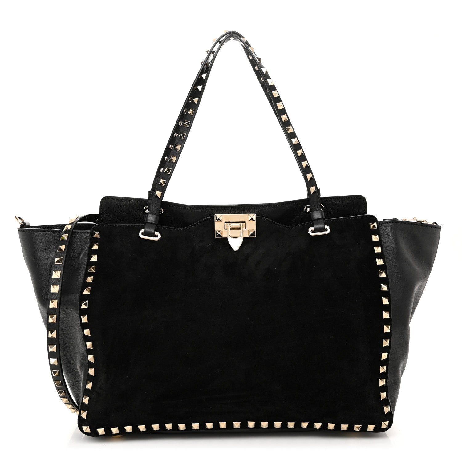 Valentino Garavani Suede Calfskin Medium Rockstud Tote Black 1 of 11