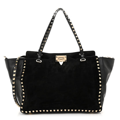 Valentino Garavani Suede Calfskin Medium Rockstud Tote Black 1 of 11