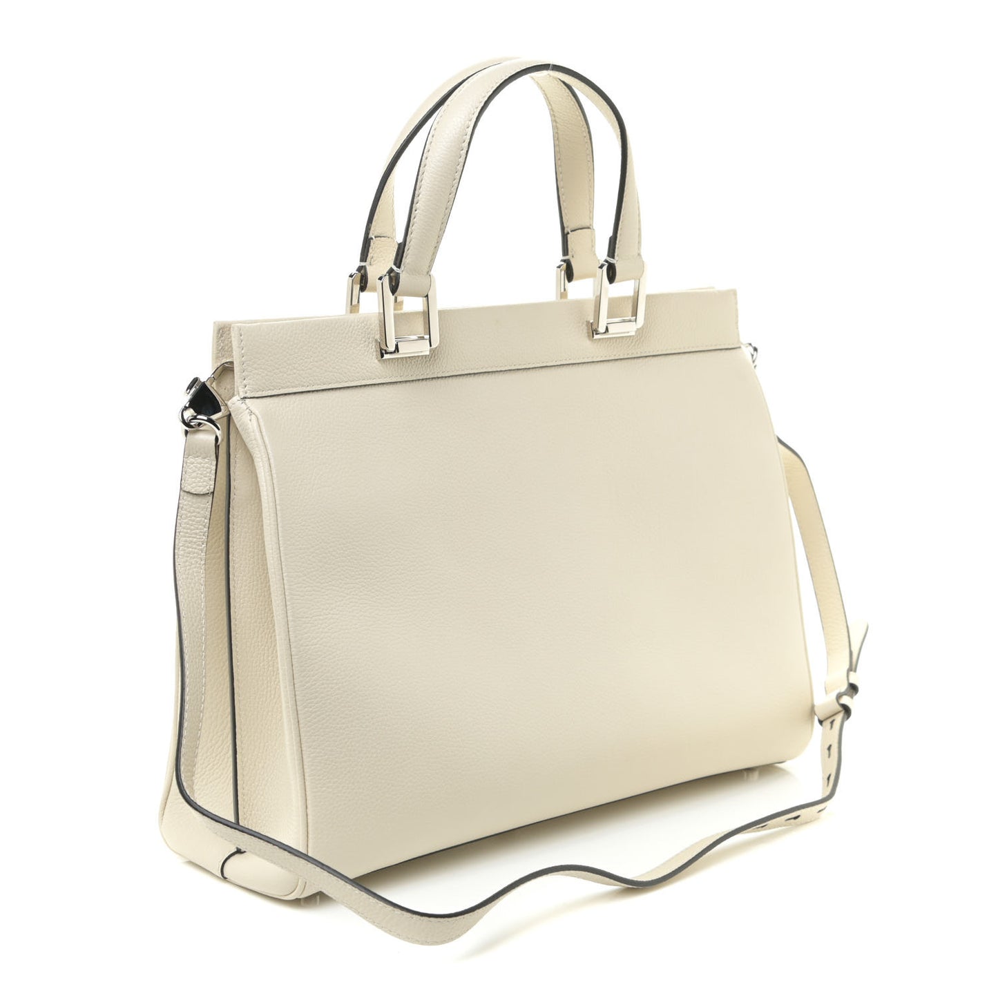 Grainy Calfskin Medium Zumi Top Handle Bag Mystic White