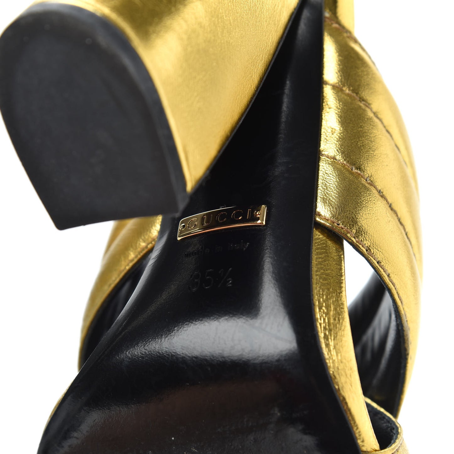 Metallic Nappa Webby Crossover High Heel Slide Sandals 35.5 Oro Vecchio