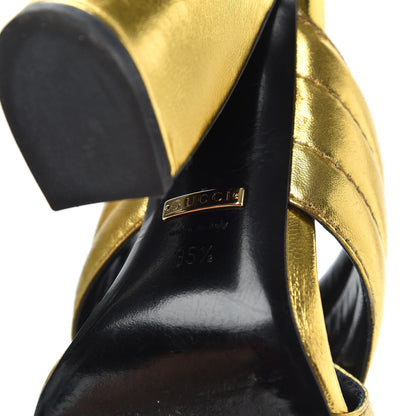 Gucci Metallic Nappa Webby Crossover High Heel Slide Sandals 35.5 Oro Vecchio 7 of 9