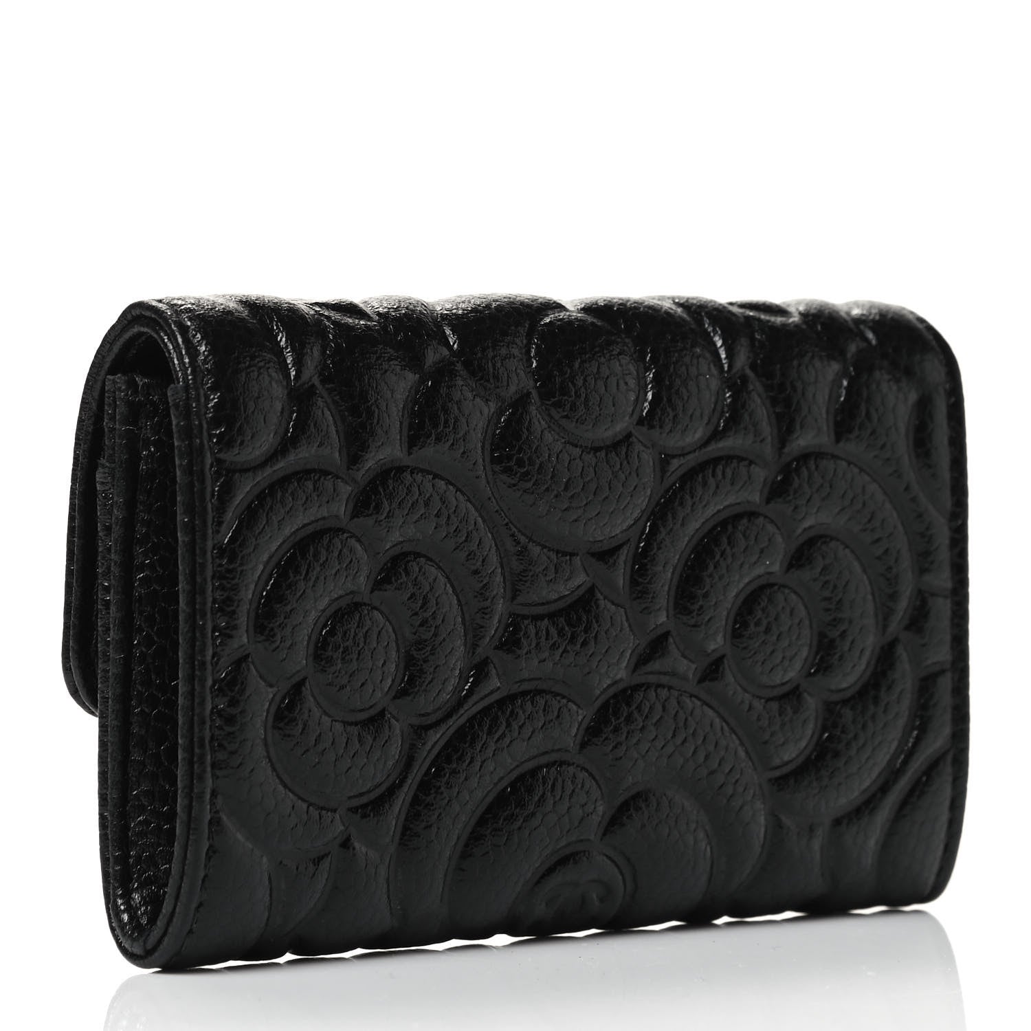 Chanel Caviar Camellia Embossed Card Holder Wallet Black 3 of 8