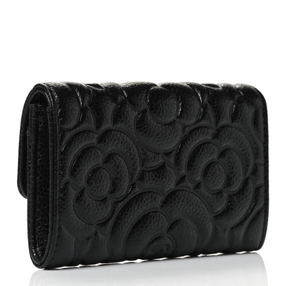 Chanel Caviar Camellia Embossed Card Holder Wallet Black 3 of 8