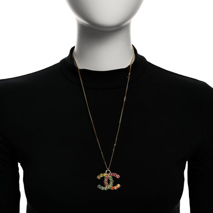 Chanel Crystal CC Pendant Necklace Gold Multicolor 2 of 6
