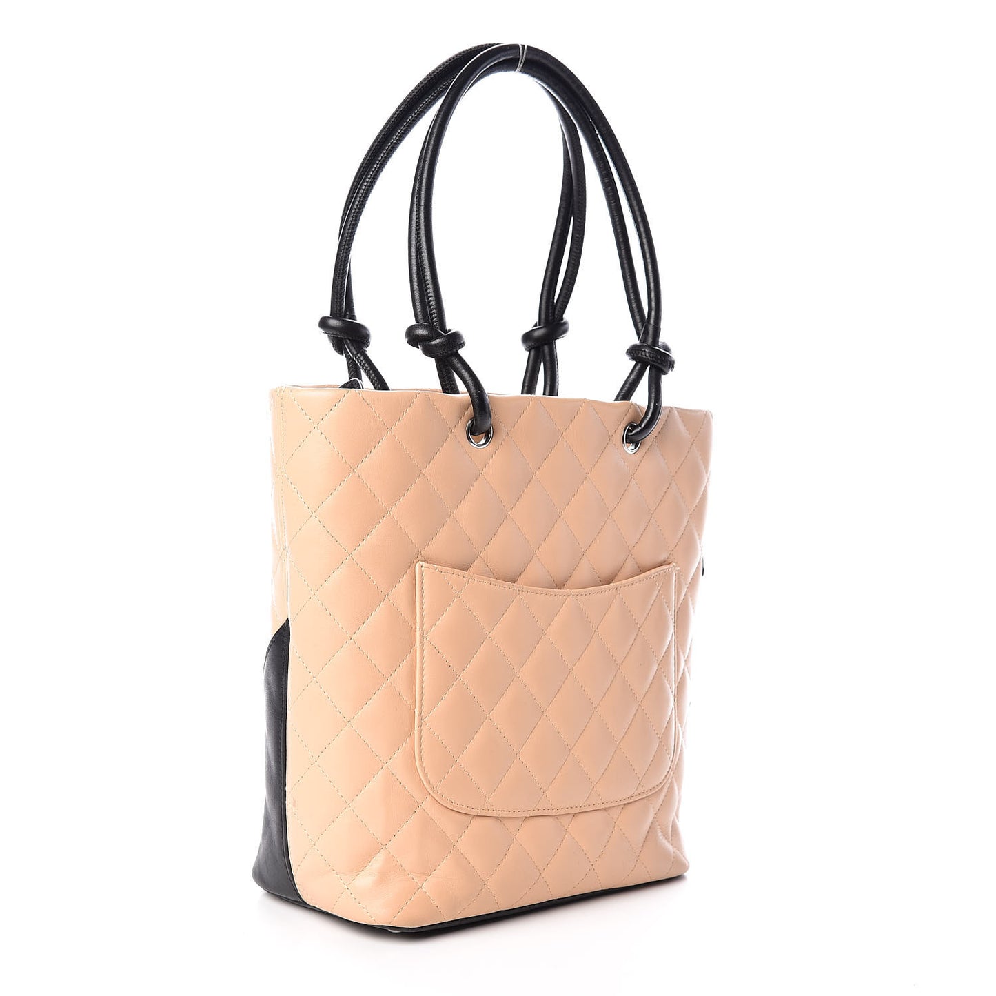 Calfskin Quilted Medium Cambon Tote Beige Black
