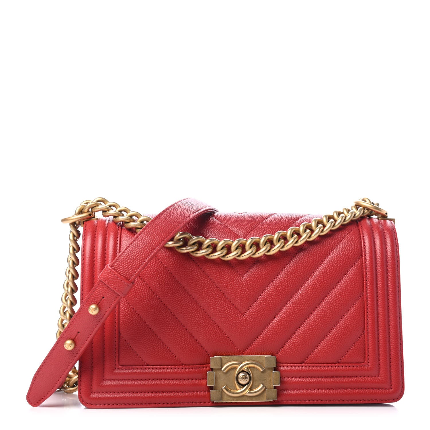 Chanel Caviar Chevron Quilted Medium Boy Flap Red 1 of 5