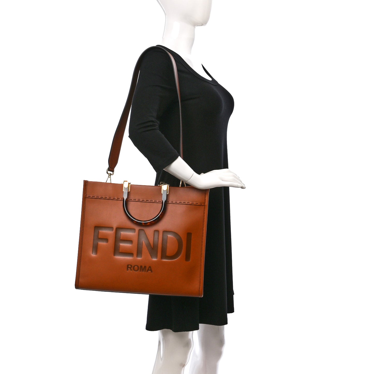 Vitello King Plexiglass Medium Fendi Sunshine Shopper Tote Cuoio