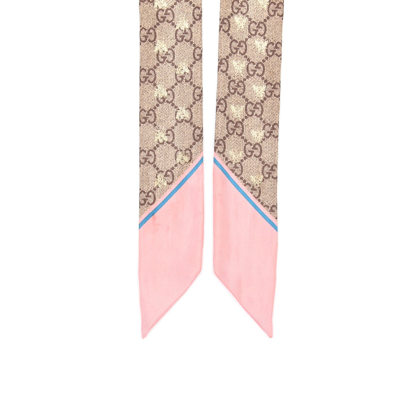 Silk Twill GG Monogram GG Bee Neck Bow Scarf Roseate Sky Blue