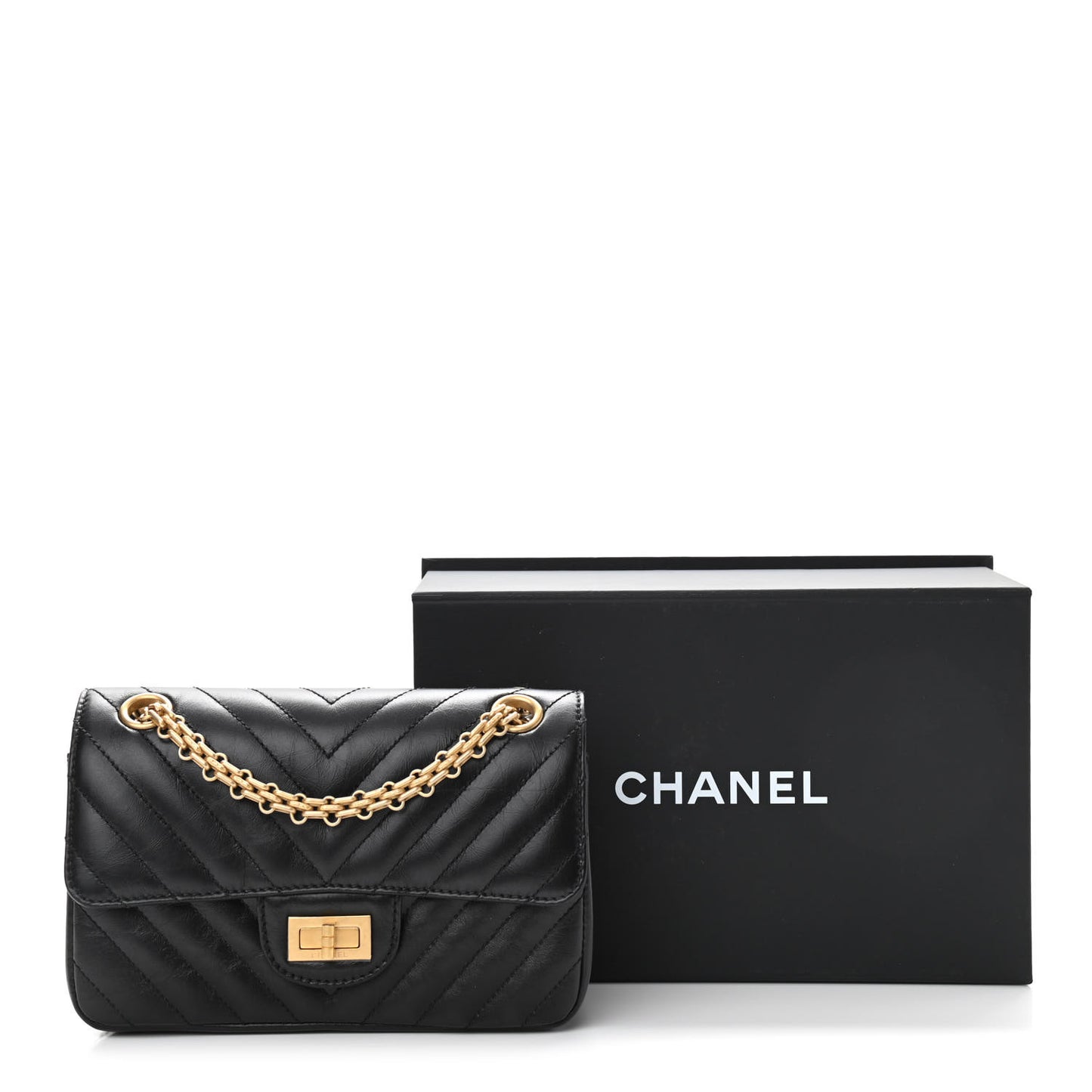 Aged Calfskin Chevron Quilted 2.55 Reissue Mini Flap Black