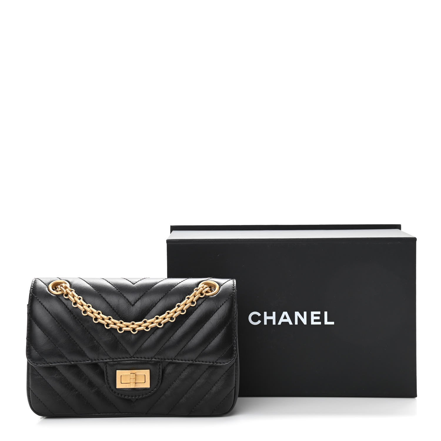 Chanel Aged Calfskin Chevron Quilted 2.55 Reissue Mini Flap Black 10 of 10