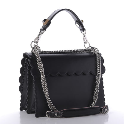 Fendi Vitello Liberty Pearl Bi-Color Flowers and Bows Scalloped Studded Kan I Shoulder Bag Black Camelia 4 of 10