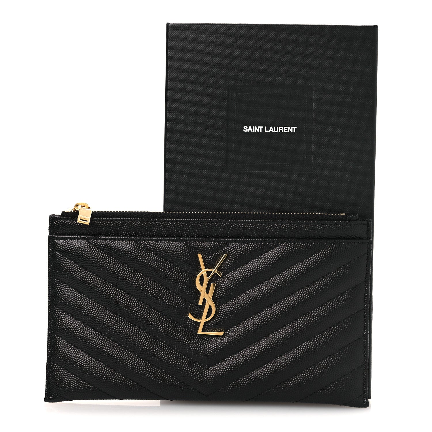 Saint Laurent Grain De Poudre Chevron Monogram Large Bill Pouch Black 8 of 8