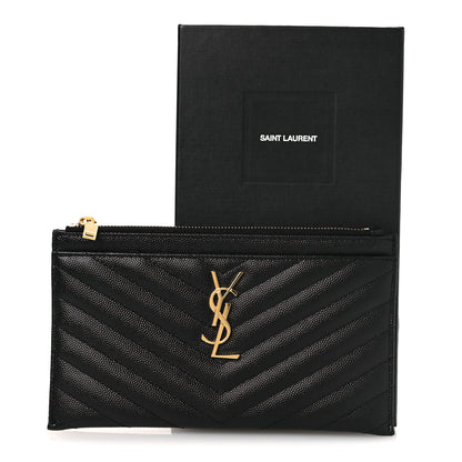 Saint Laurent Grain De Poudre Chevron Monogram Large Bill Pouch Black 8 of 8