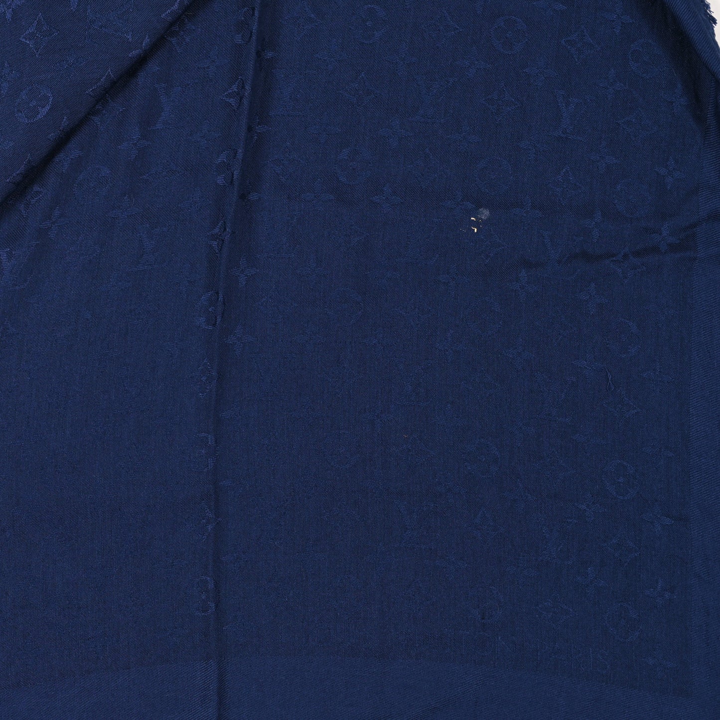 Silk Wool Monogram Shawl Night Blue