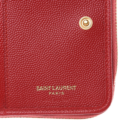 Saint Laurent Grain De Poudre Matelasse Chevron Monogram Compact Zip Around Wallet Red 6 of 9