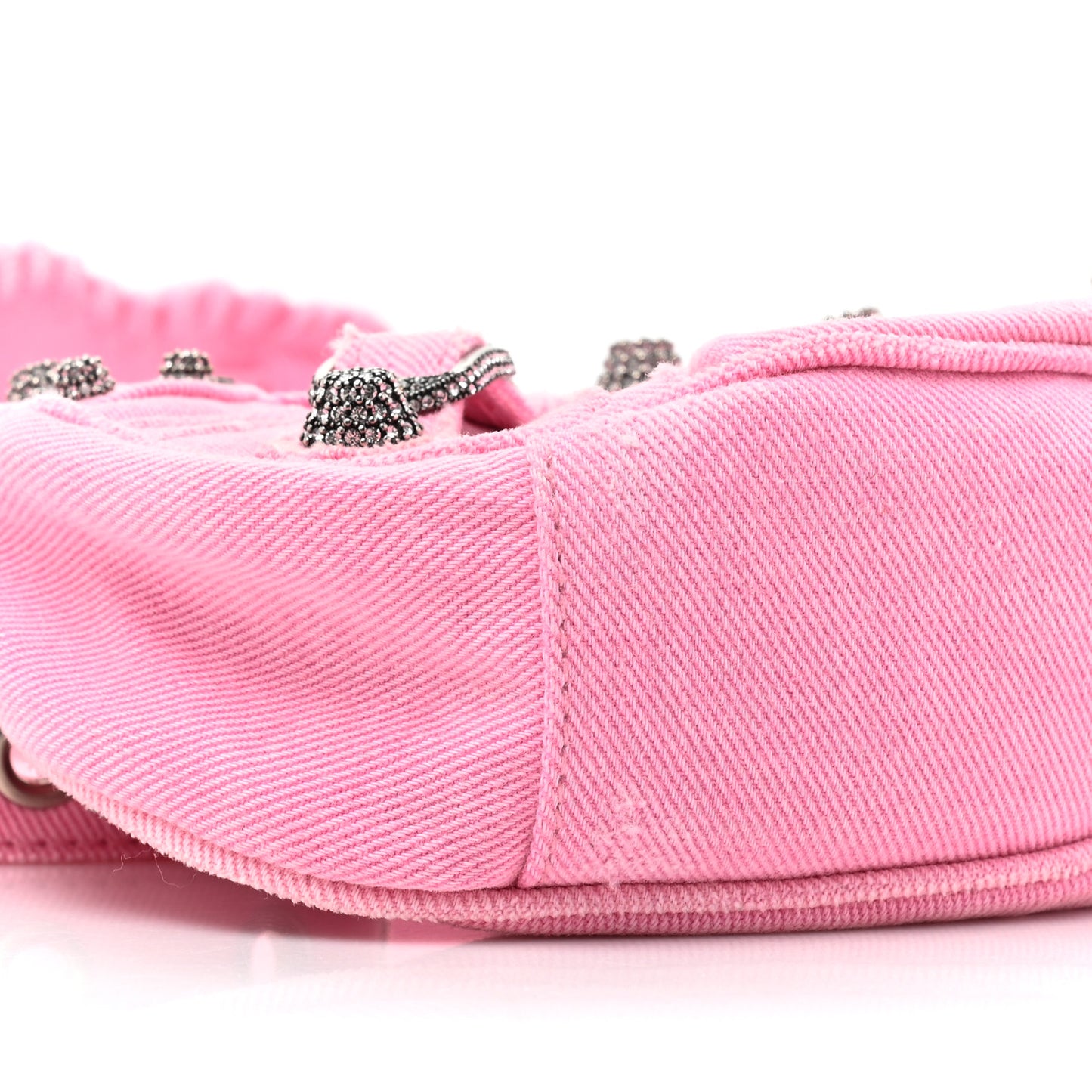 Washed Frayed Denim Crystal Le Cagole Shoulder Bag XS Denim Pink