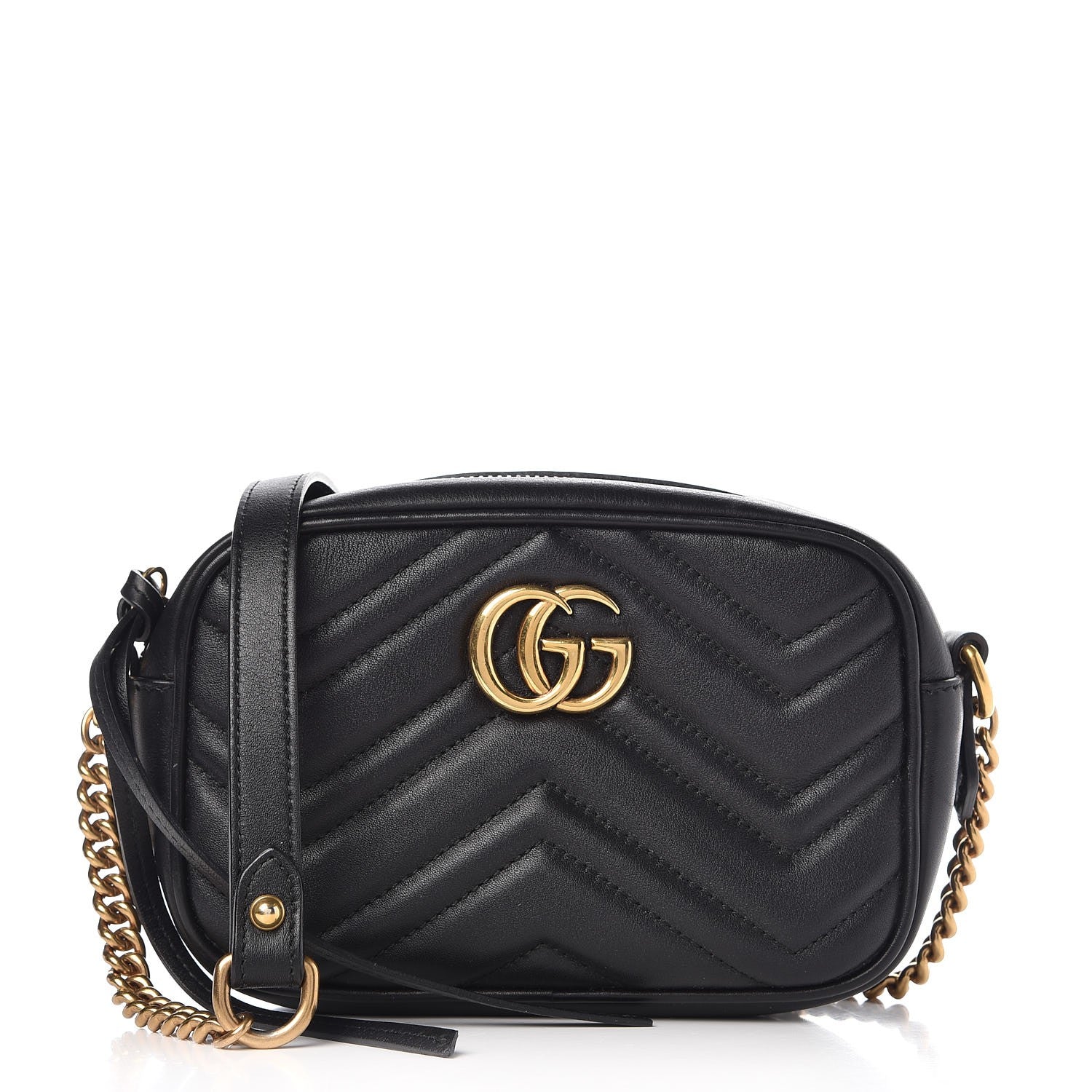 Gucci Calfskin Matelasse Mini GG Marmont Chain Shoulder Bag Black 1 of 7